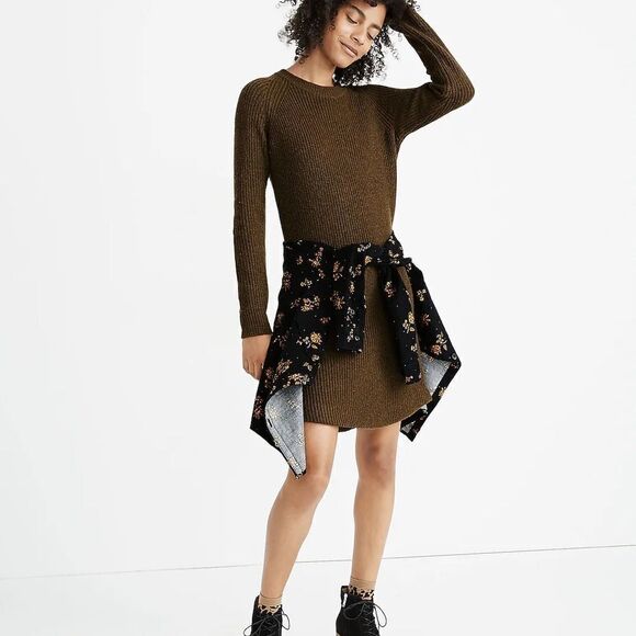 Madewell Curvey Hem Sweater dress - knit grey wool blend - size Large - Picture 2 of 8